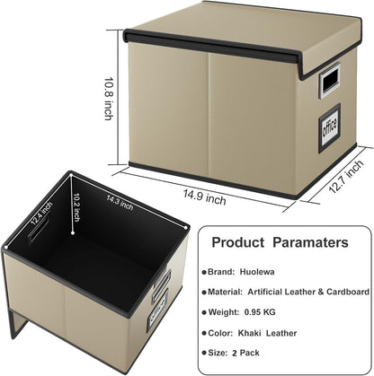 Huolewa Upgraded Portable File Organizer Box with Lid, Collapsible Linen Hanging Filing Storage Boxes with Plastic Slides, Decorative Home/Office Filing System Box for File and Folders Storage (Gray)