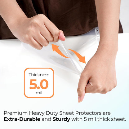 FLEXOFFICE 200 Pack, Extra Heavy Duty Sheet Protectors 8.5 x 11, Non-Glare, Top Loading 9.25 x 11.25 inch, Clear Page Protectors, Plastic Sleeves Reinforced 11-Hole Fit for 3 Ring Binder