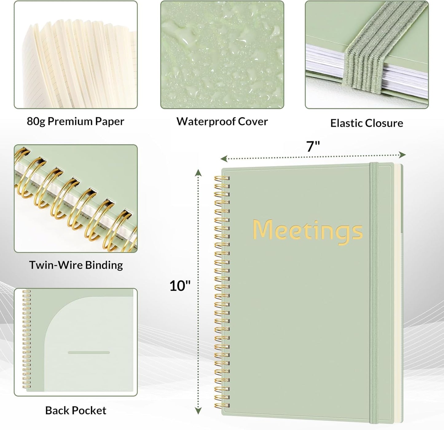 SUNEE Half Meeting Half Note 7"x10" Notebook for Work – 140 Pages, B5 Size Project Planner for Women&Men, Minutes Organizer for Meeting Notes, Ideas for Office/Business, PVC Waterproof Cover, Black