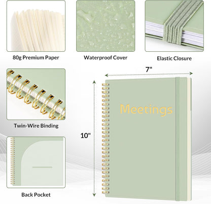 SUNEE Half Meeting Half Note 7"x10" Notebook for Work – 140 Pages, B5 Size Project Planner for Women&Men, Minutes Organizer for Meeting Notes, Ideas for Office/Business, PVC Waterproof Cover, Black