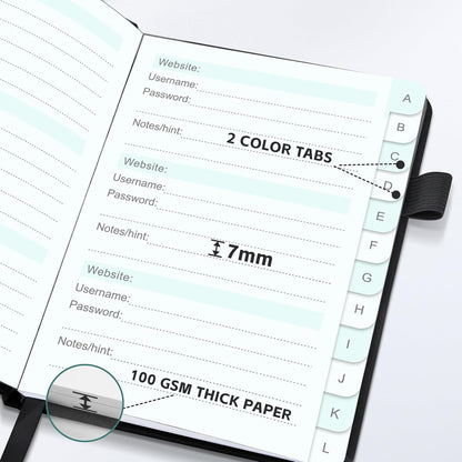 MOSA BEAR Password Keeper Book with Alphabetical Tabs，4.3"x5.7" Small Password Books for Seniors Password Notebook for Internet Website Address Log in Detail（Dark Blue）