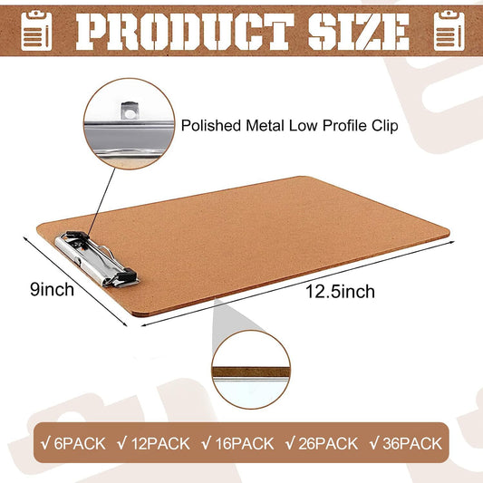 Clipboards, PANDRI 16 Pack Hardboard Office Clipboards, Low Profile Clip, Standard A4 Letter Size, Classroom Supplies, ECO Friendly