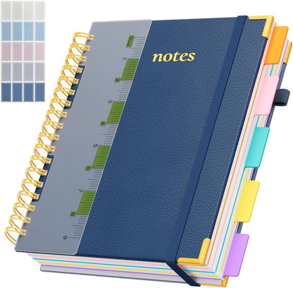 Line Hardcover Spiral Notebook with Removable Dividers Tabs & Ruler, 5 Subject Notebook College Ruled, 300 Page, Large 8"x10" B5 Notebooks for Work School, Lined Journal for Women & Men, Purple