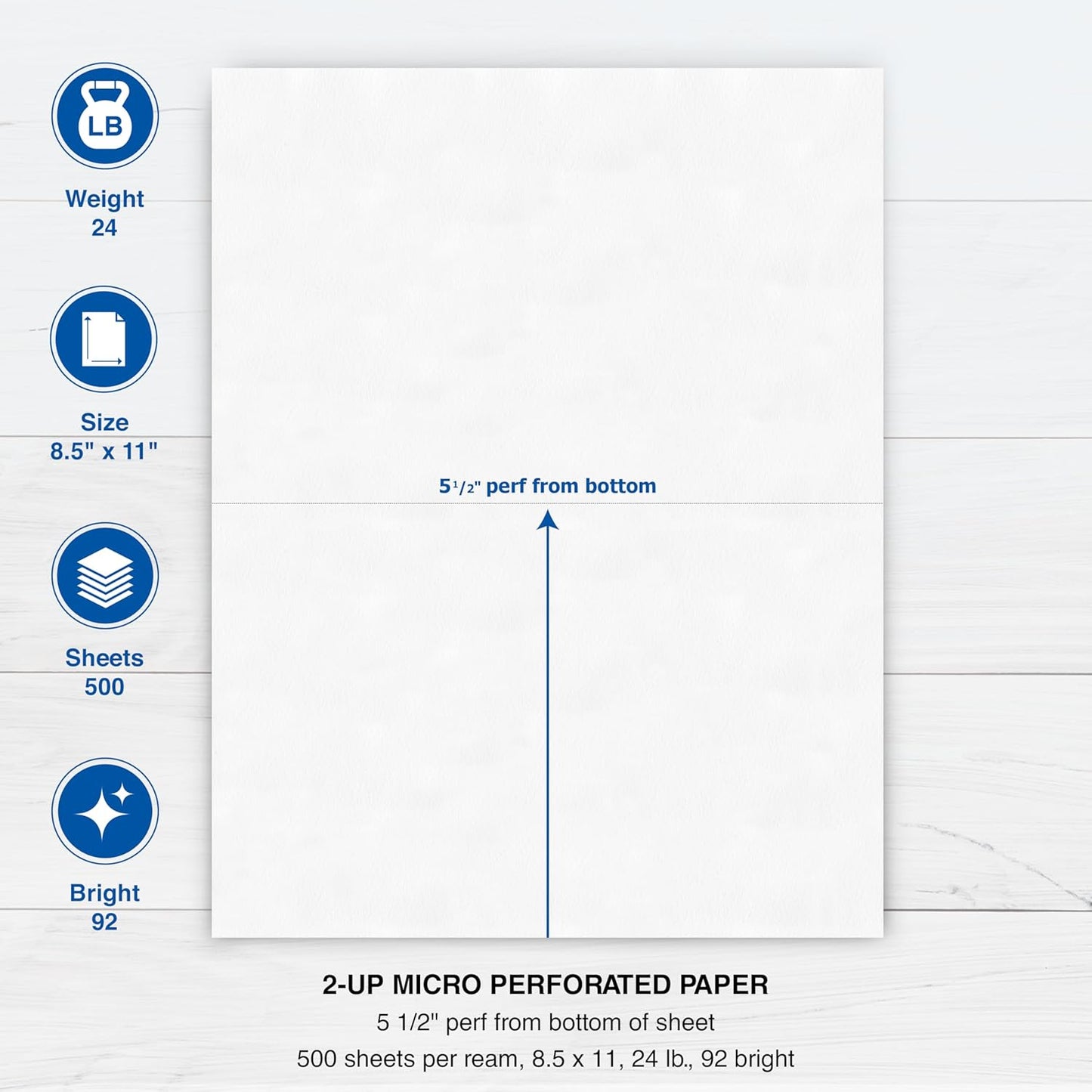 PrintWorks Professional 3 2/3" Horizontal Perforated Paper 8.5” x 11” - Perfect For W-2, 1099, & Statement Use - Made in the USA - 500 Sheets - 20 lb - Printer Compatible - White (04124)