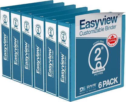 Easyview Premium 3-Ring Binders with Clear-View Covers and Round Rings, Binders for School or Office, 1 Inch, Pack of 6, Navy Blue