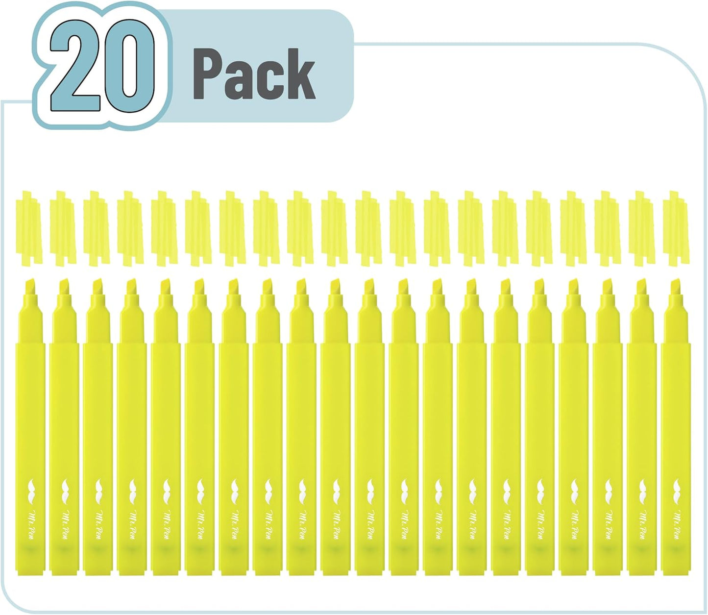 Mr. Pen- Yellow Aesthetic Bible Highlighters No Bleed Through Bulk, 20 pcs, Chisel Tip, Cute Highlighter for Journaling Supplies and School Accessories, Bible Highlighters and Pens No Bleed