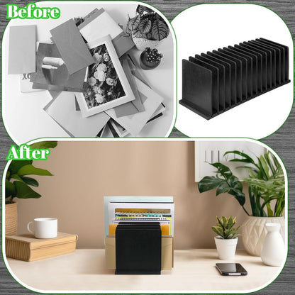 Threehoney Desk File Organizer 15 Compartments Vertical File Organizer Wood Mail Holders Countertop Letter Sorter Desktop Mail Paper Holder Folder Filing Cell Phone Document Storage Tray(Black)