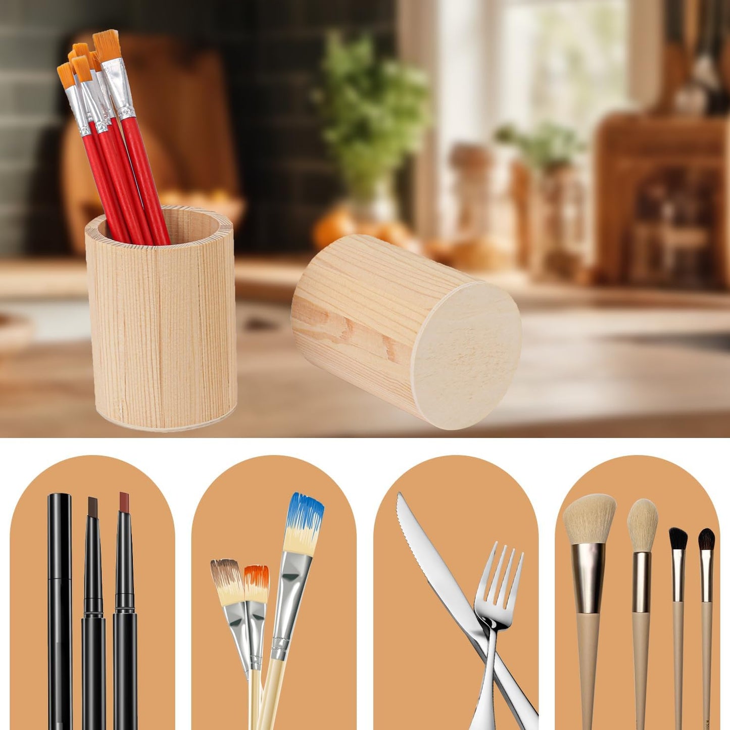 18 Pack Round Unfinished Wooden Pencil Holder, 3 x 3 x 4 Inch Wood Pencil Cup Holder, Wood Crafts Pencil Cup for Desk, Office, DIY Project