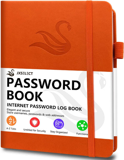 Elegant Password Book with Alphabetical Tabs - Hardcover Password Book for Internet Website Address Login - 5.2" x 7.6" Password Keeper and Organizer w/Notes Section & Back Pocket (Turquoise)