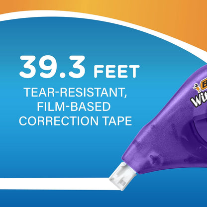 BIC Wite-Out EZ Correct Correction Tape, White, No Dry Time, Tear Resistant Tape, 4-Count