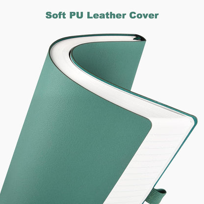 College Ruled Notebook, A4 Softcover Leather Notebook for Work, Lined Notebook Journal for Women, Men, 192 Thick Paper, Lay Flat, Large Notebook with 2 Pockets, Professional Business Notebook, Blue