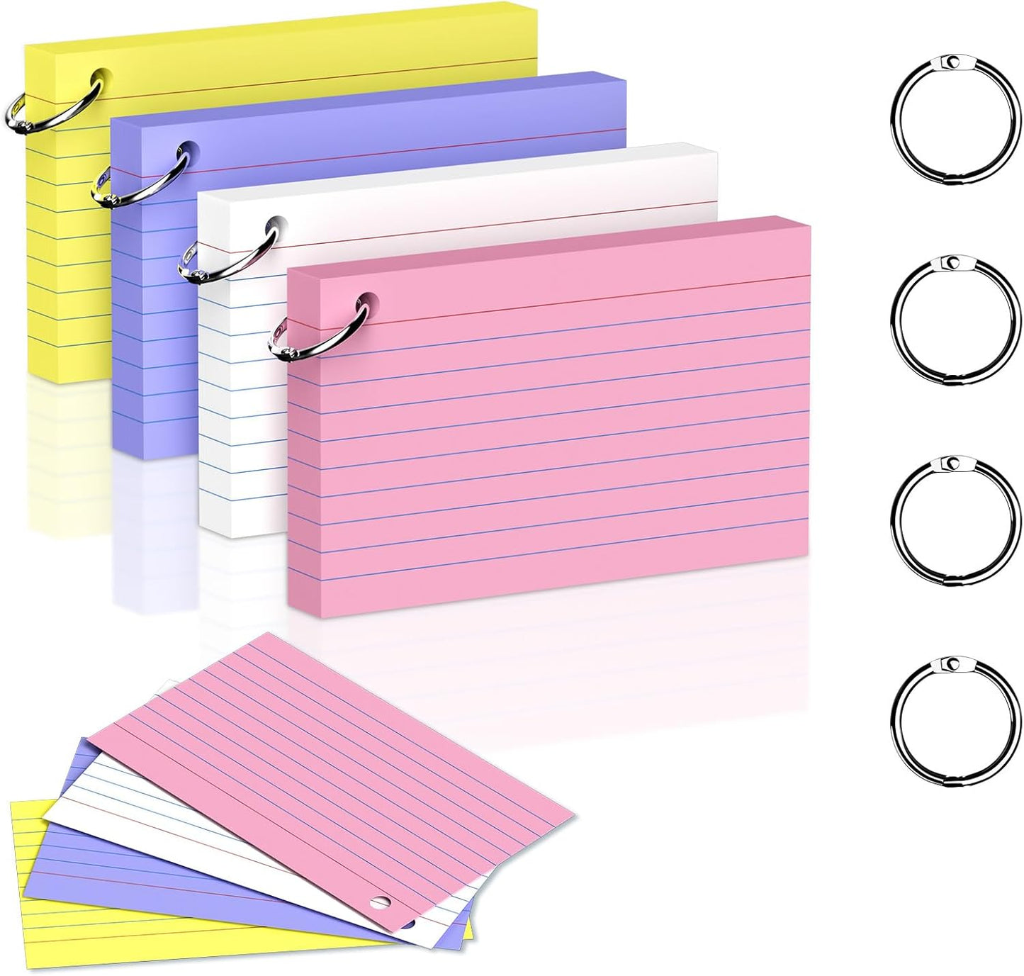 200 Count 3 x 5 Inch Purple Index Cards with Binder Rings, Lined & Blank Study Cards, Thick Cardstock Flash Cards for Students & Teachers, Color-Coded Notecards for School, Home, Work