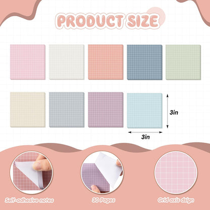 Jecery 9 Pack 4 x 6 Inch Grid Sticky Notes Self Adhesive Memo Pad Cute Graph Paper Self Stick Note Pads with Grid Lines for Gifts Office Supplies, 270 Sheets(Soft Colors)