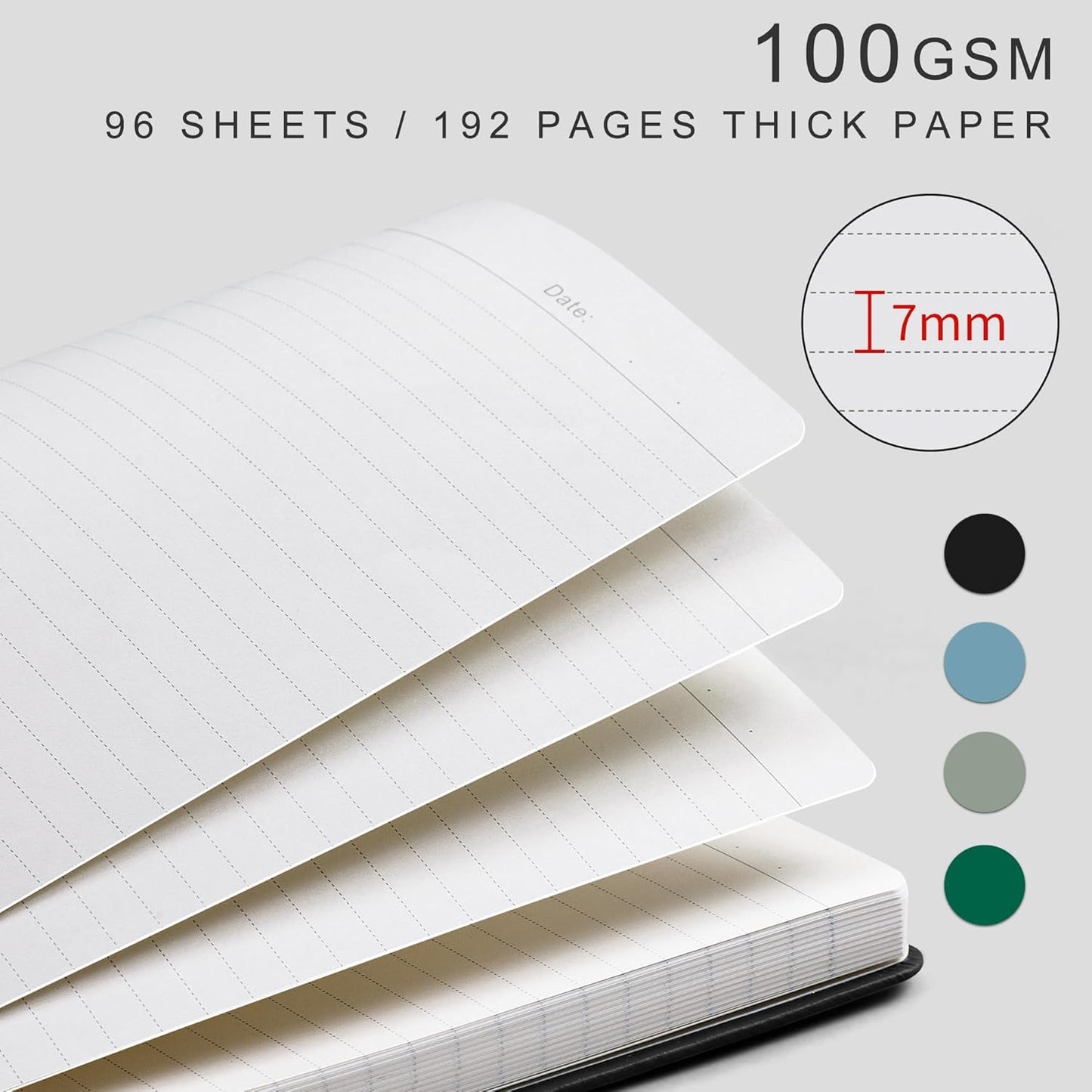 EMSHOI A4 College Ruled Notebook, Large 8.3" x 11.7", 192 Pages 100GSM Ink-Proof Faux Leather Hardcover Lay-Flat Lined Journal for Office School Work Writing, Black