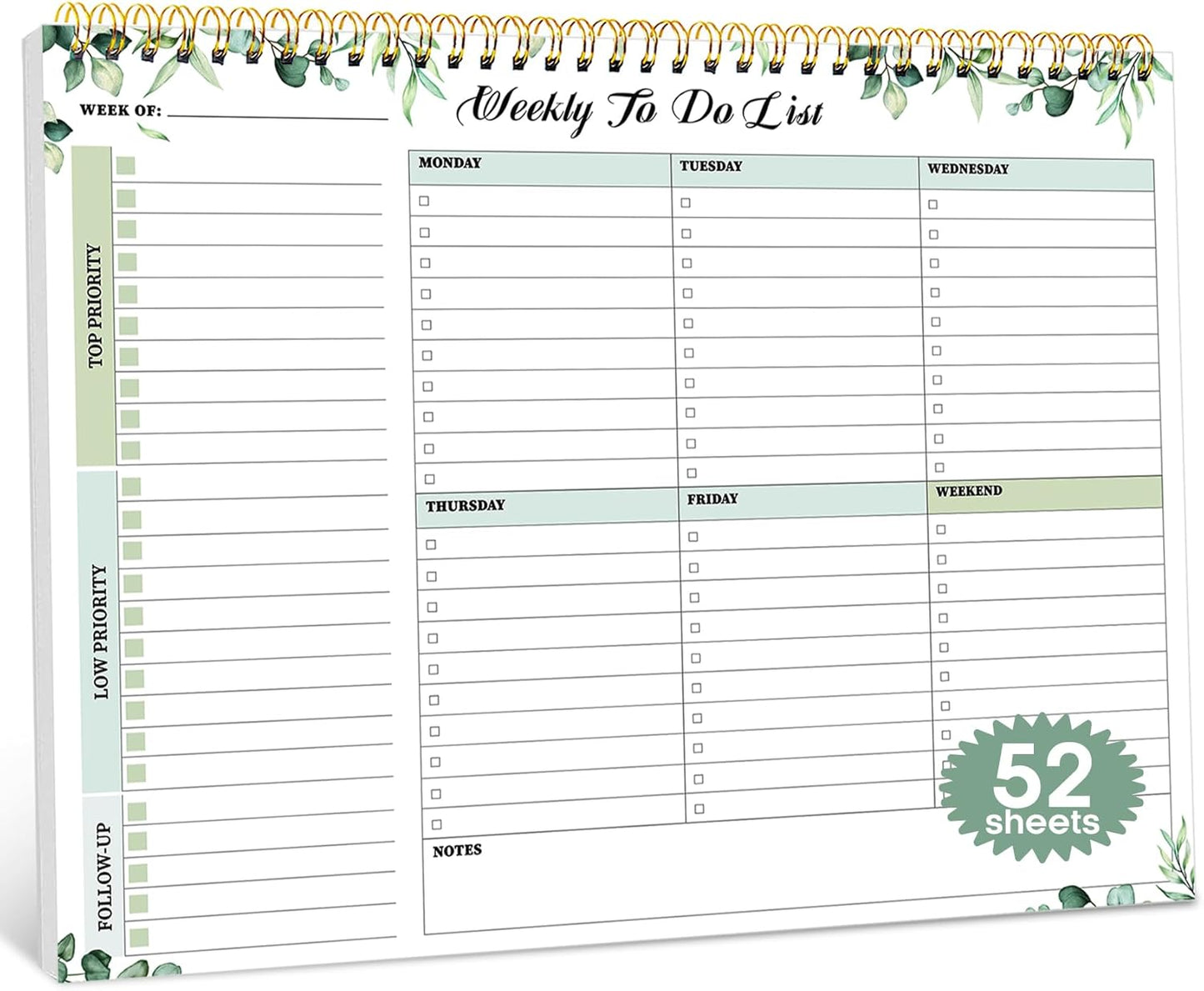 Taja Weekly To Do List Notepad with 52 Undated Sheets（8.5"×11"）- Weekly Desk Planner for Women & Man, Work and Home -1 Pack Violet Dream