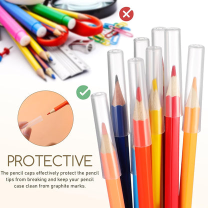 Gatuida 10pcs Plastic Pencil Caps Clear Pencil Tip Protector Cover Wooden Pen Extender Holders For Classroom School Office Student Supplies