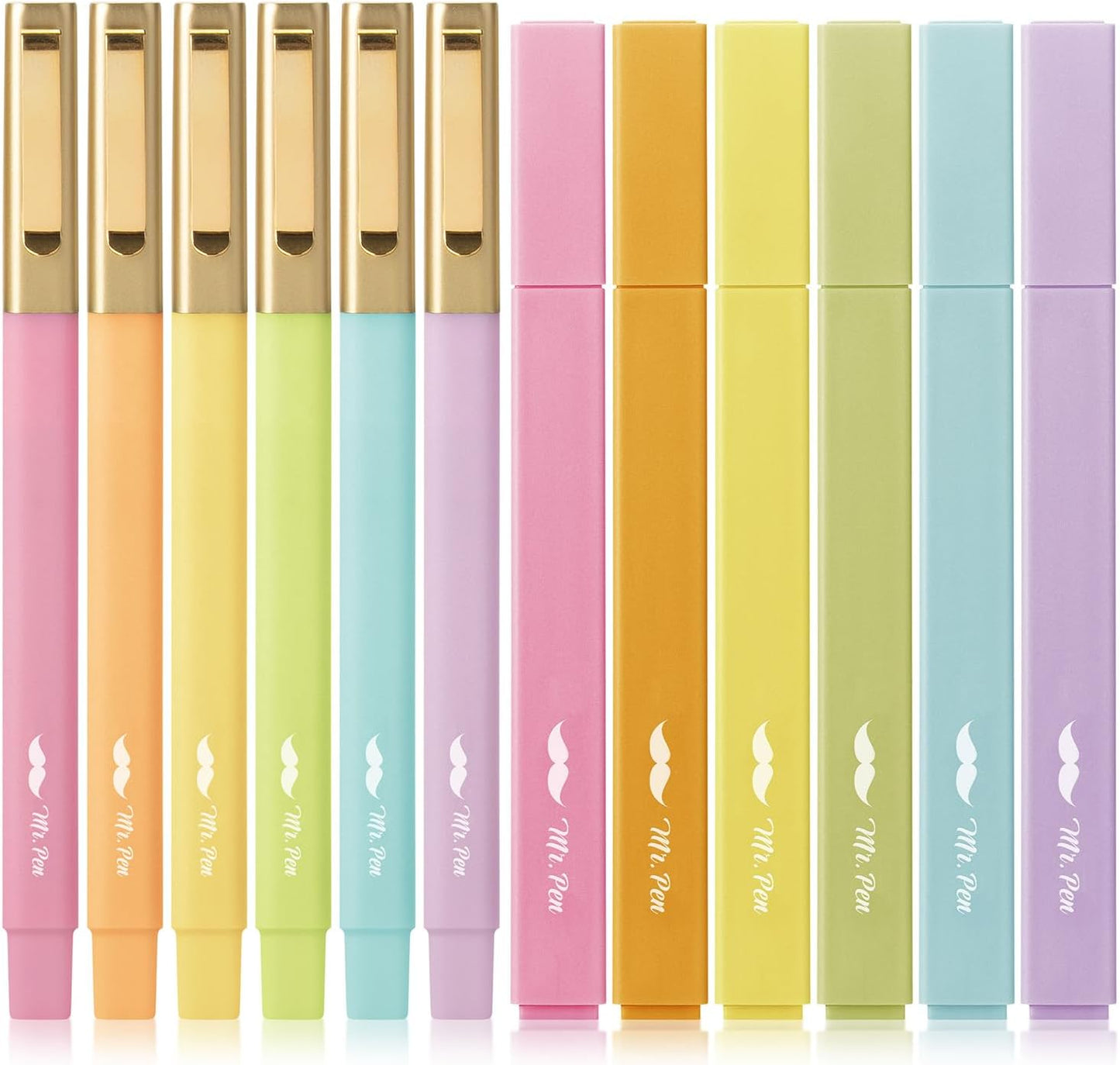 Mr. Pen- Aesthetic Highlighters and Ballpoint Pens No Bleed, 12 Pack, Pastel Colors, Bible Highlighters and Pens No Bleed, Fast Dry and No Smear for Bible Journaling, Planner, School Supplies
