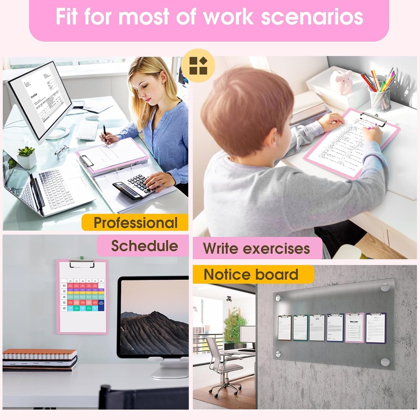 Plastic Clipboards 2 Pack, A4 Black Clip Board 8.5x11 for Classroom, Students, Kid, Woman, Size 9" x 12.5" with Low Profile Clip, Office & School Supply