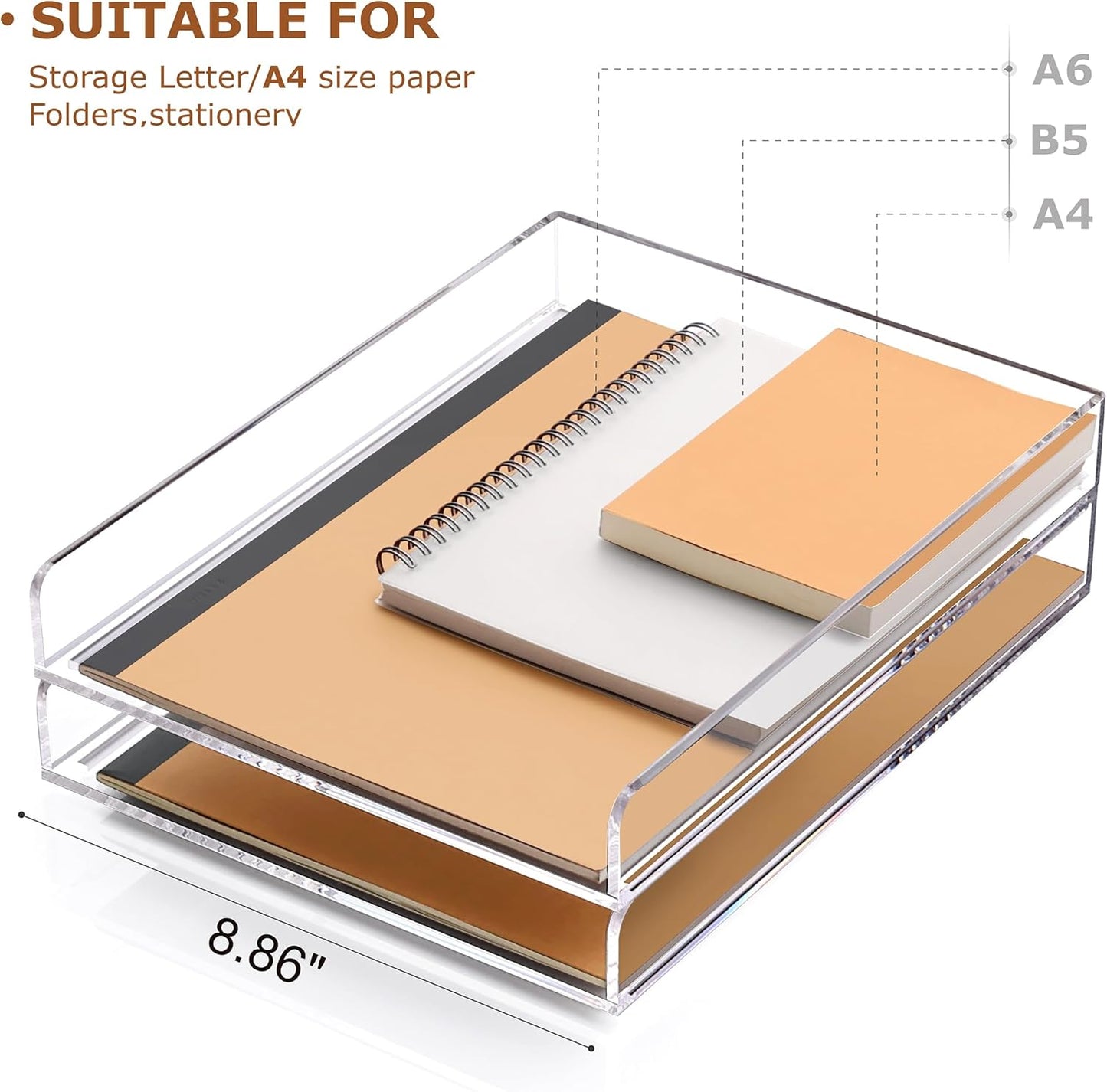 2 Pack- Stackable Paper Letter Tray, A4 File Tray Desk Organizer, Acrylic Desk Organizers and Accessories Sorter, Clear Workspace Office Supplies Organizers, 12.4inx8.86inx3.46in
