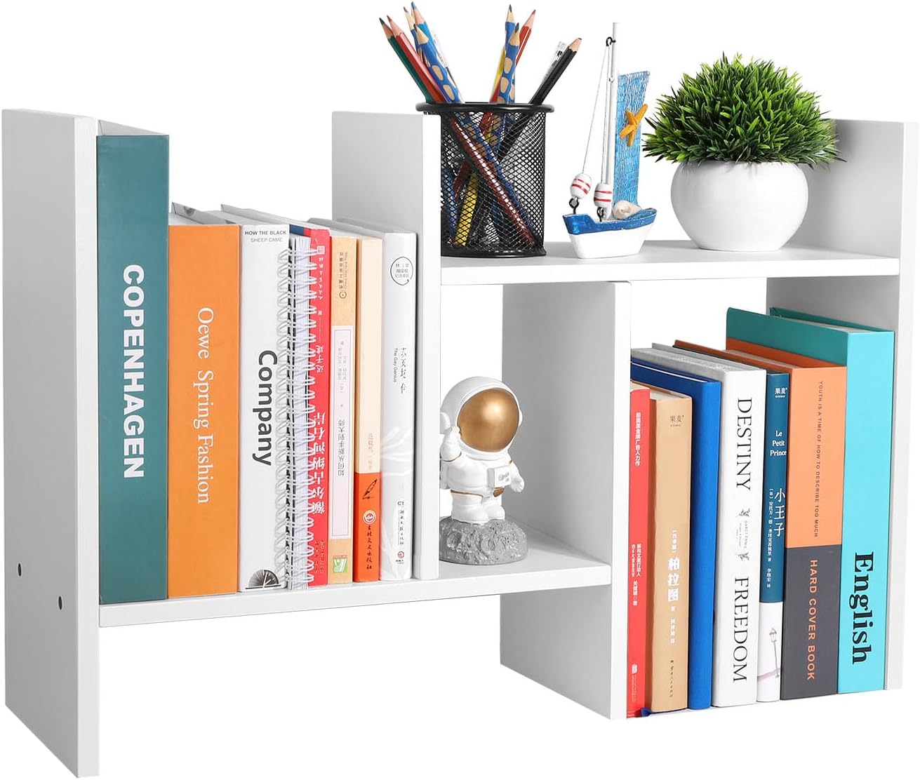 CITLOW Desktop Shelf Organizer - Adjustable Wood Desktop Bookshelf, Table Top Shelves, Desk Book Organizer for Office Supplies and Home Décor (White)