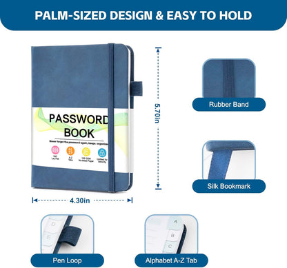 MOSA BEAR Password Keeper Book with Alphabetical Tabs，4.3"x5.7" Small Password Books for Seniors Password Notebook for Internet Website Address Log in Detail（Dark Blue）