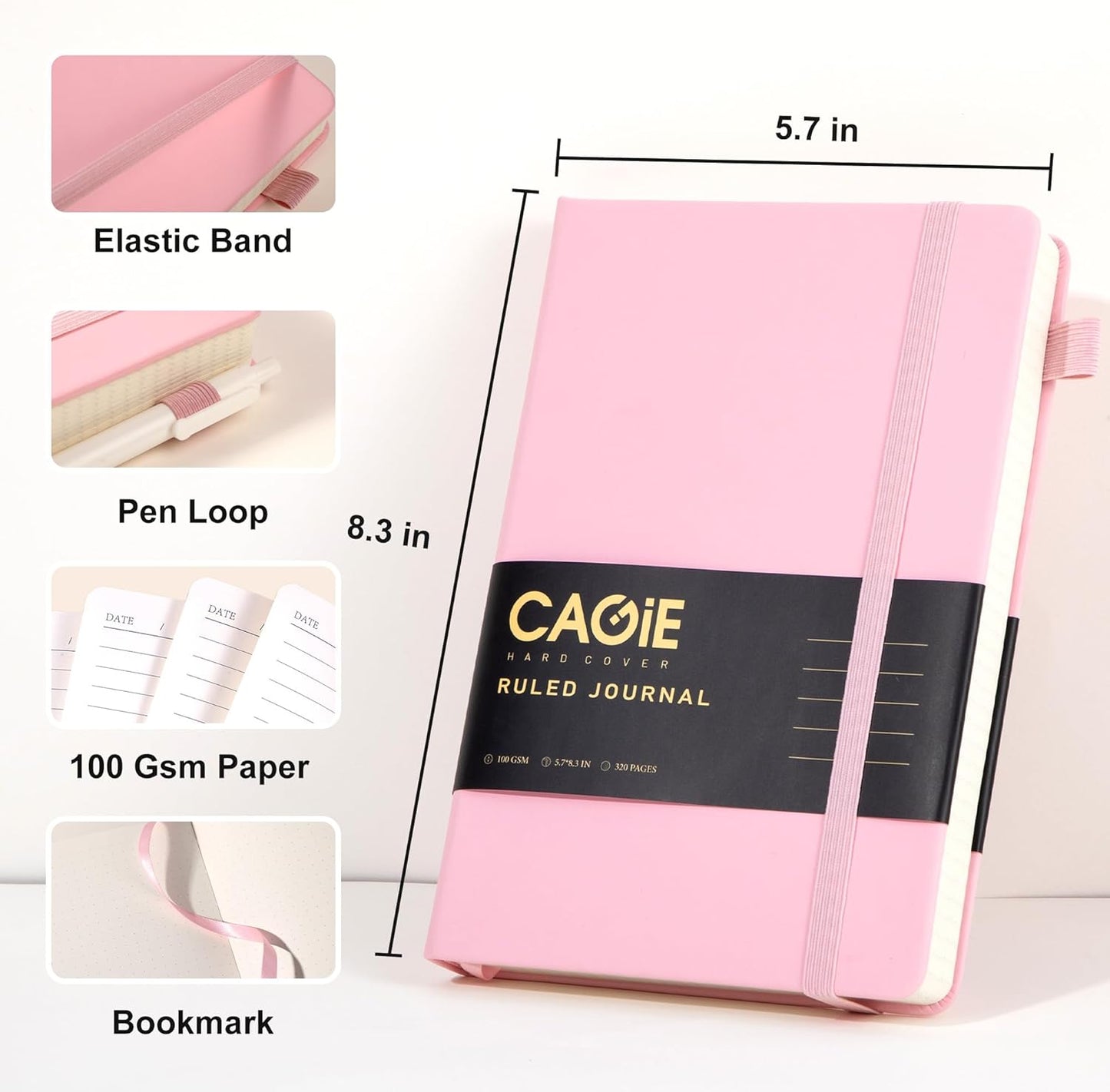 CAGIE Bullet Dotted Journal Notebook 320 Pages 100 GSM Paper Hardcover A5 Dot Grid Notebook Leather Journals for Writing Women Men Work Journaling, Green