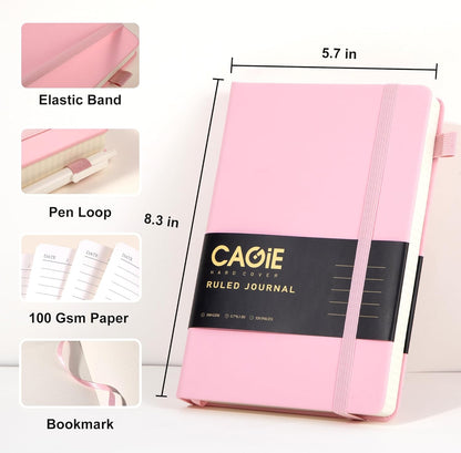 CAGIE Bullet Dotted Journal Notebook 320 Pages 100 GSM Paper Hardcover A5 Dot Grid Notebook Leather Journals for Writing Women Men Work Journaling, Green