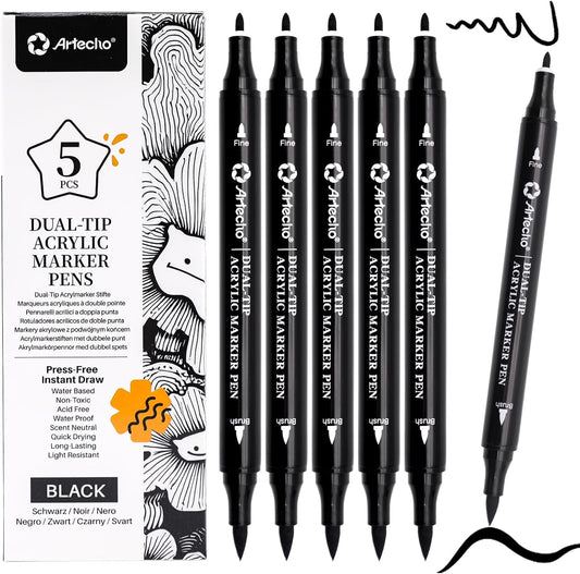 Artecho Acrylic Paint Markers 48 Colors, Acrylic Paint Pens with Brush Tip and Fine Tip for Stone, Rock Painting, Paper, Pumpkin, Wood, Egg, Canvas, Ceramic, Fabric, leather, Glass, DIY Crafts
