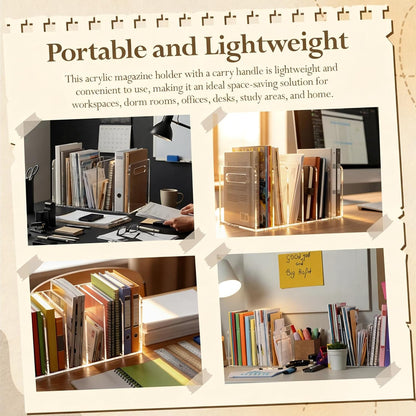 Didaey 2 Pcs Acrylic Magazine File Holder, 5 Vertical Compartments Desk Sorter Organizer Magazines Documents Books Accessories Clear Folder Rack Binder for Office Home(B5, 5 Sections, Clear)