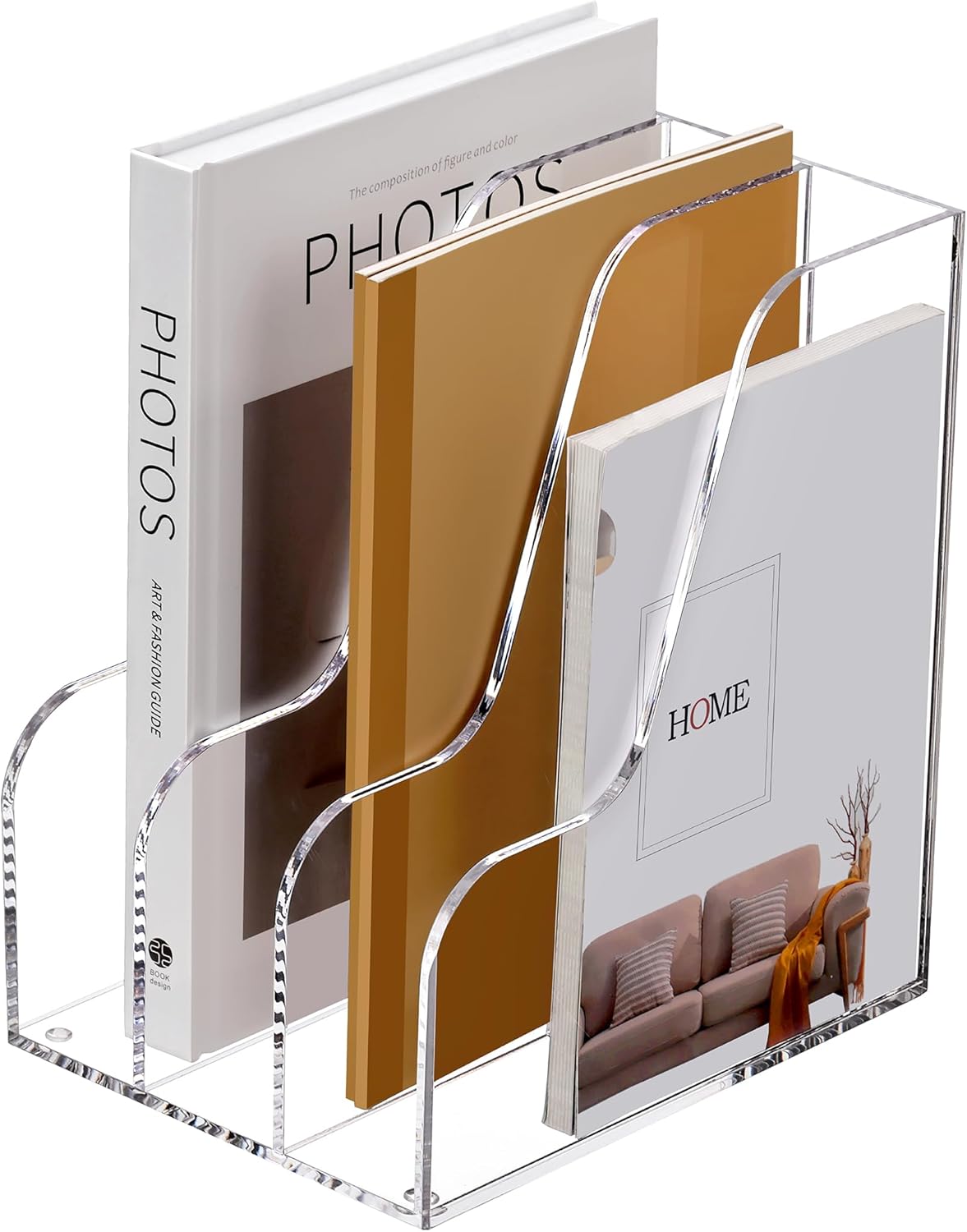 SANRUI Desk Organizer Clear Acrylic Desk Magazine File Holder with 3 Vertical Sections Magazine Rack File Organizer for Office, Home, School