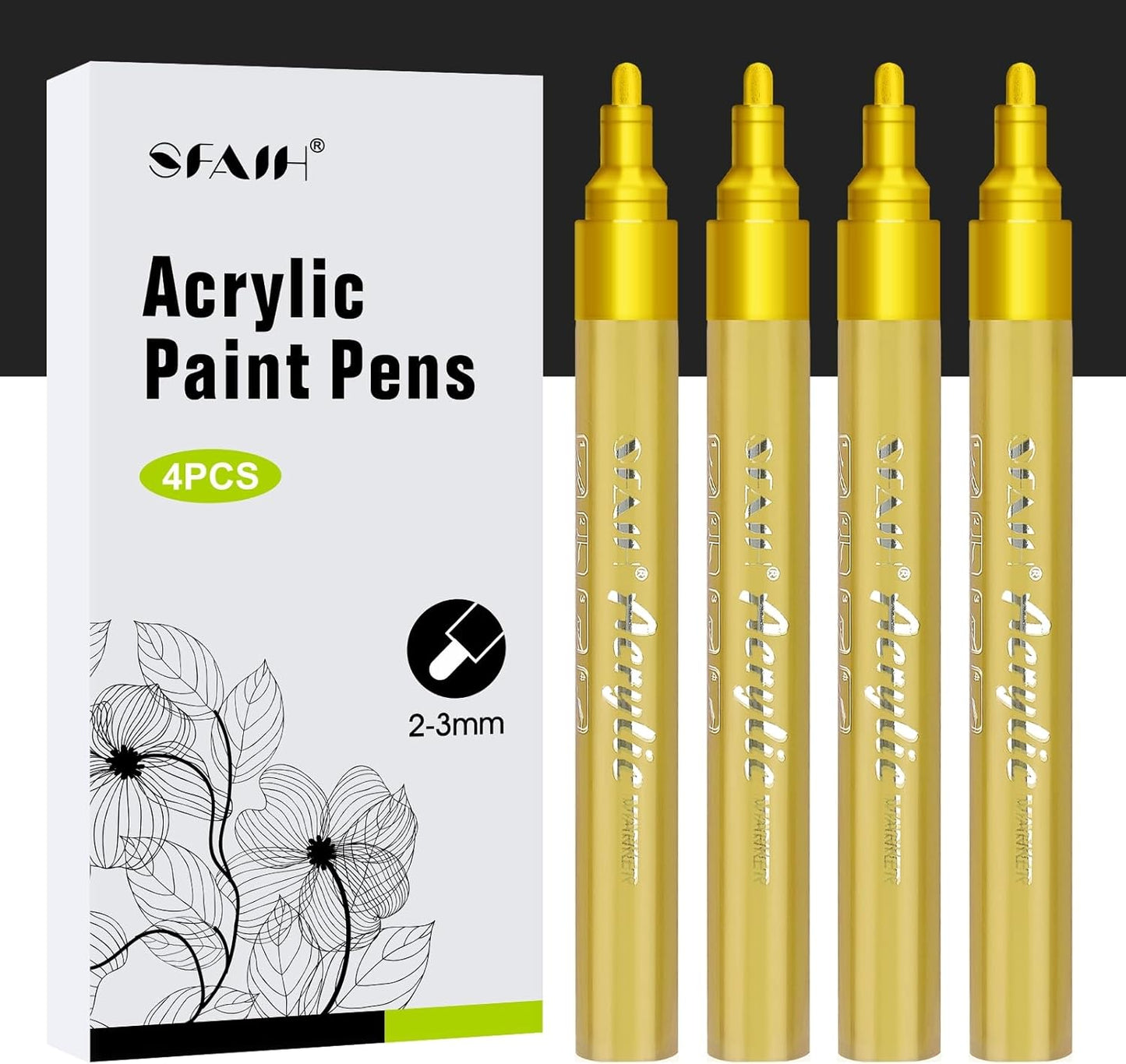 SFAIH White Paint Markers Pens - 4 Pack 2-3MM Medium Tip Acrylic White out Markers for Rock Painting, Wood, Metal, Fabric, Plastic, Canvas, Glass, Ceramic, Diy Crafts, Drawing, Tire, Correction