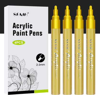 SFAIH White Paint Markers Pens - 4 Pack 2-3MM Medium Tip Acrylic White out Markers for Rock Painting, Wood, Metal, Fabric, Plastic, Canvas, Glass, Ceramic, Diy Crafts, Drawing, Tire, Correction
