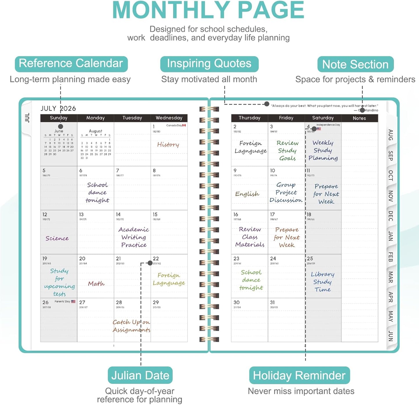 Planner 2026-2027, Weekly and Monthly Academic Year Calendar Planner, July 2026 - June 2027, Daily Agenda Book for Office School Supplies, A5(6.3'' x 8.5'')