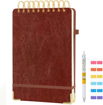 Top Spiral Notebook 8.5x11, A4 Large Leather Hardcover Top Bound Steno Pads, 240 Pages 100gsm Thick Lined Paper,Wide Ruled,Left Handed Notebook Journal for Work, School - Black