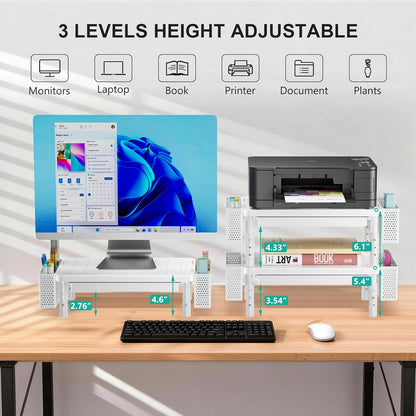 WALI Computer Monitor Stand for Desk, Adjustable Laptop Riser, Desk Monitor Stand Underneath Storage for Office, Home, School Supplies (STT003), 1 Pack, Black