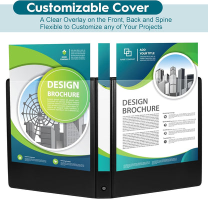 1'' Economy 3-Ring Binders, 1-inch Round Rings, Holds 200 Sheets US Letter Size, ClearVue Presentation View, Non-Stick, Black (12)