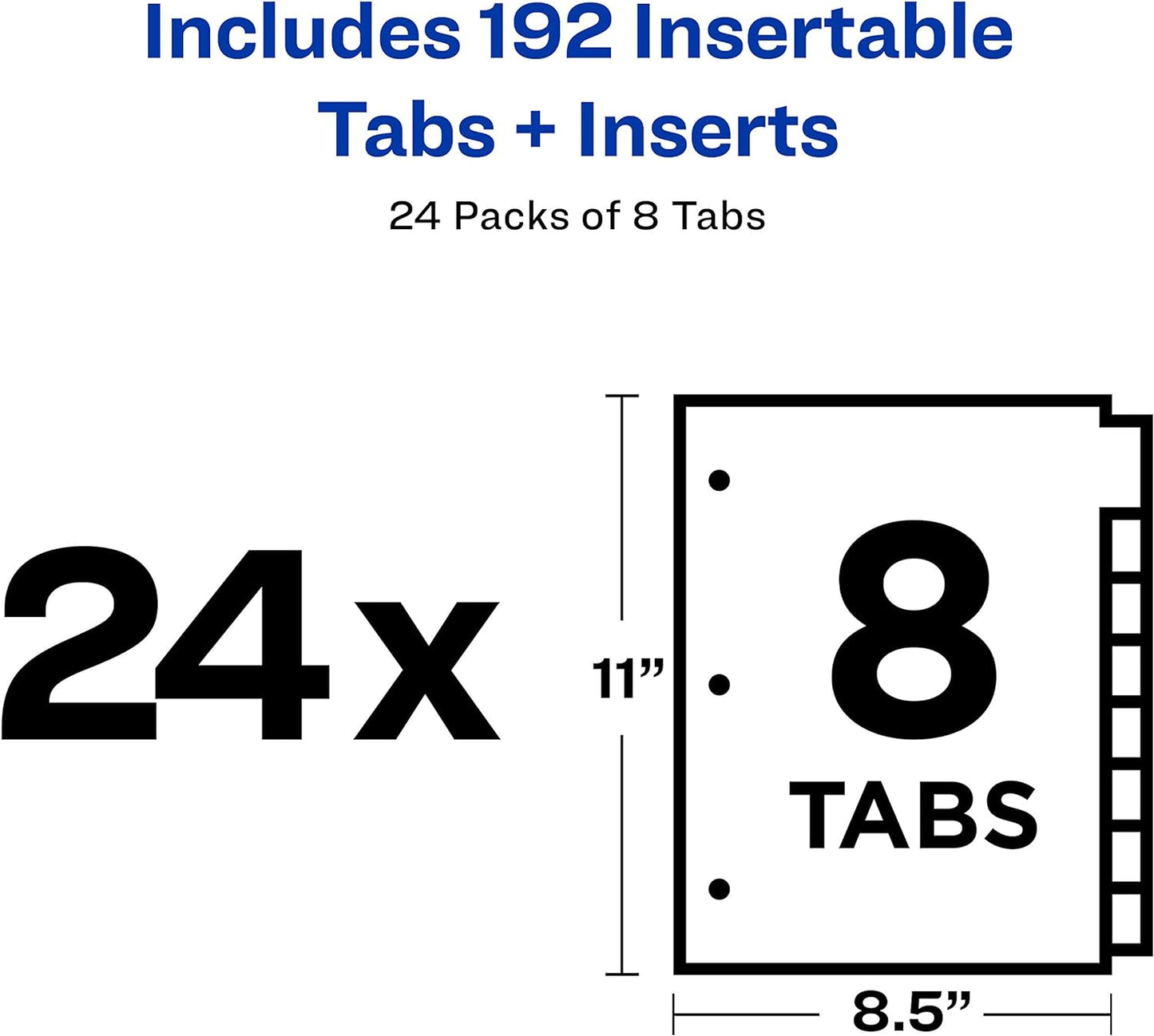 Avery Big Tab Insertable Dividers for 3 Ring Binders, 8-Tab Set, Buff Paper, Clear Tabs, Binder Divider Value Pack of 11112, 24 Sets Total (11115)