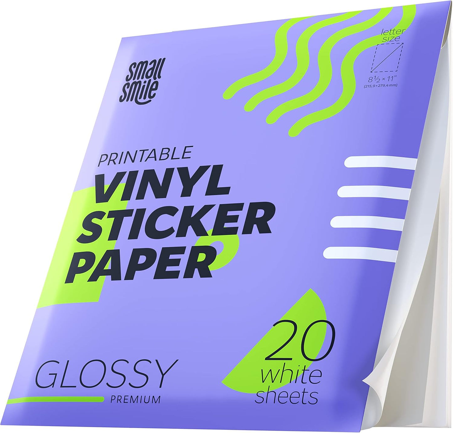 Premium Printable Vinyl Sticker Paper for Inkjet Printer and Laser - 20 White Matte Sticker Paper Waterproof - Durability Adhesive Paper 8.5 x 11, Fast Dry, Holds Ink Well, Great for Cutting Machines