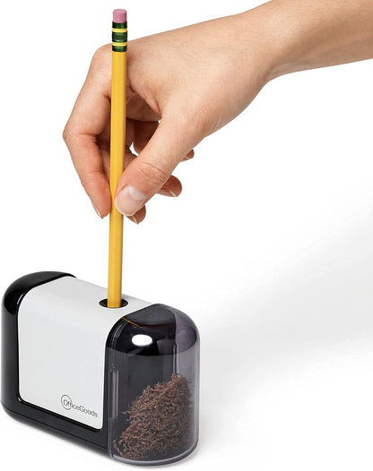 OfficeGoods Mini-Pro Electric Pencil Sharpener - Cordless Portable Sharpener - Battery Operated - Compact & Powerful for Home, Office & School - White