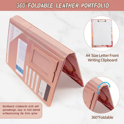 Clipboard Folio Folder Portfolio with Notepad-Pocket Business Card Holder Brown Faux PU Leather Portfolio