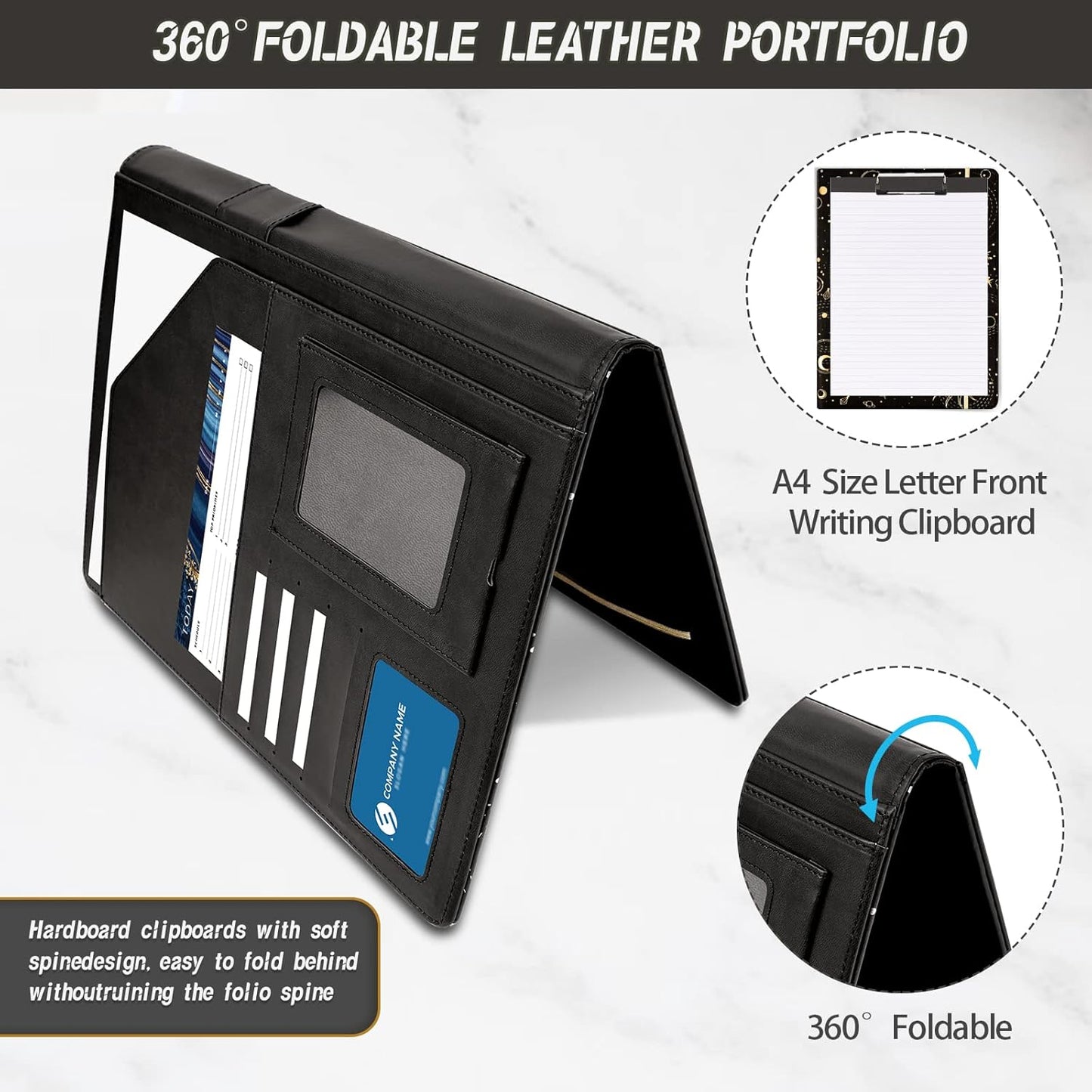 Clipboard Folio Folder Portfolio with Notepad-Pocket Business Card Holder Brown Faux PU Leather Portfolio