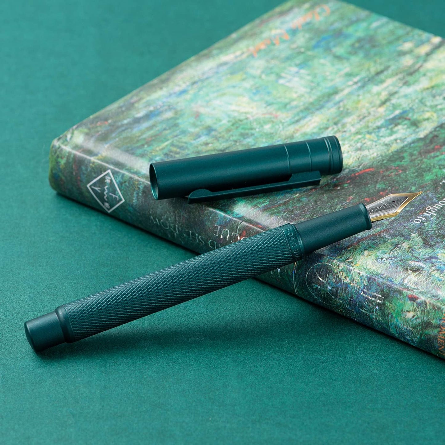 Hongdian Matte Black Forest Rollerball Pen with Schmidt Black Ink Refill, Classic Design with Metal Case for Business Signature