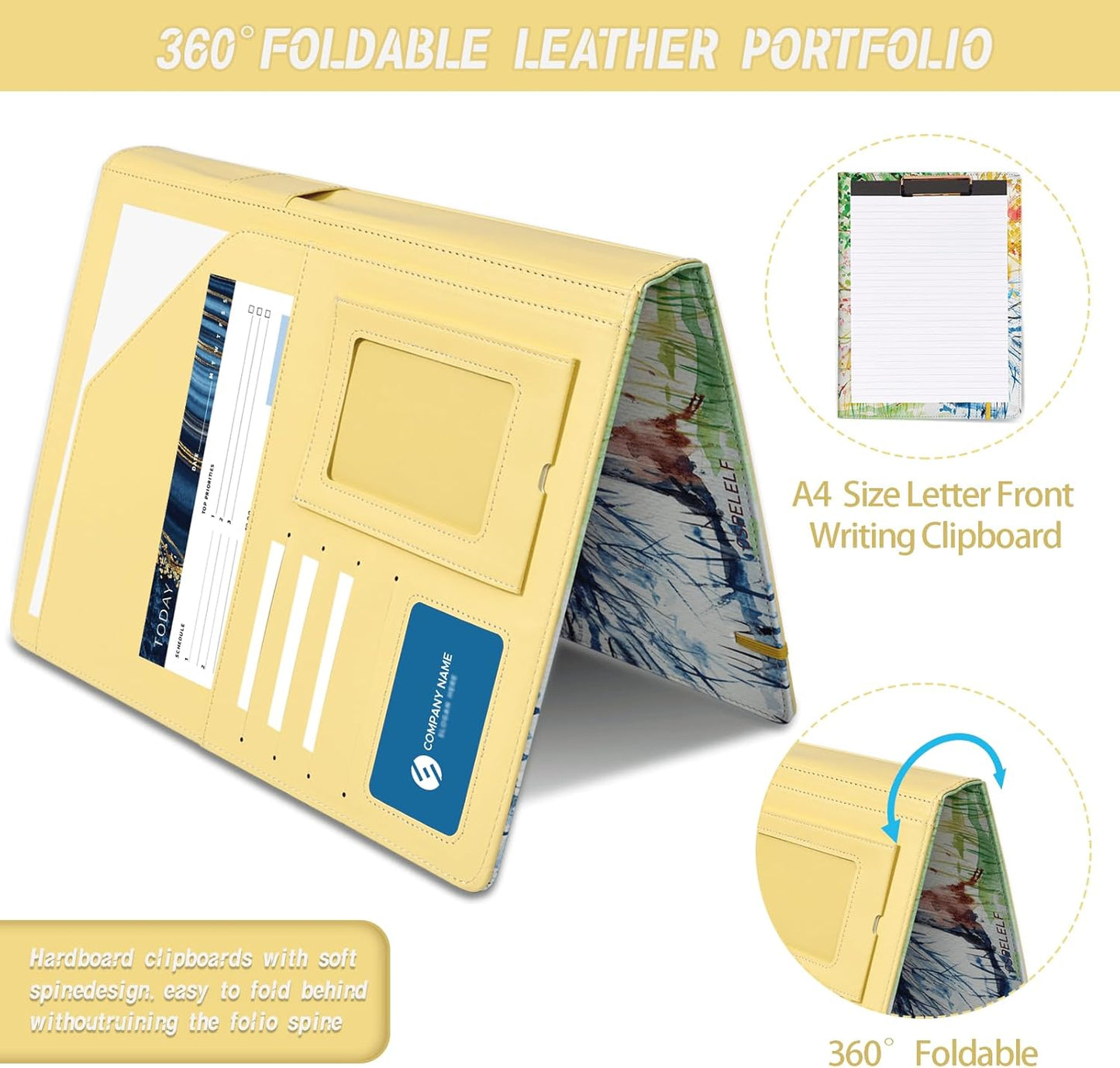 Clipboard Folio Folder Portfolio with Notepad-Pocket Business Card Holder Brown Faux PU Leather Portfolio