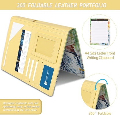Clipboard Folio Folder Portfolio with Notepad-Pocket Business Card Holder Brown Faux PU Leather Portfolio