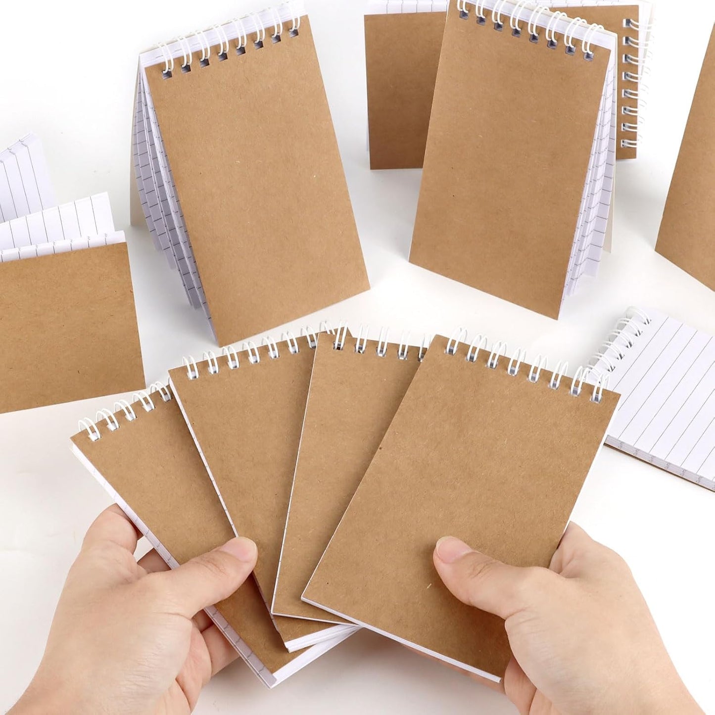 Hxezoc 10 Pack Small Pocket Notebooks, 3 x 5 Inches Mini Kraft Spiral Pocket Notebook with Lined Pages Memo Pads for Kids Home Office School Classroom Decoration Supplies