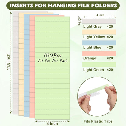 100 Pcs Hanging File Folder Paper Inserts 3-1/2 Inch Off White Blank File Tab Inserts Thick Cardstock for Hanging Folder (3.5×0.6 inch)(No Tab Included)