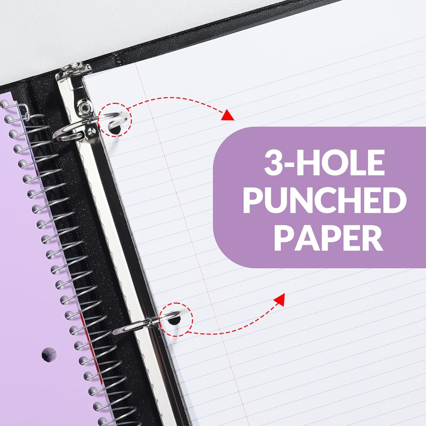SUNEE 5 Subject Graph Paper Notebook - 400 Pages, 9"x11", 4x4 Graph Ruled Notebook, 5 Pocket Colored Dividers, 3-Hole Punched Paper, Black
