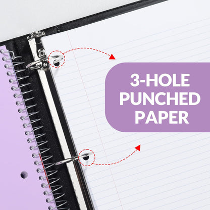 SUNEE 5 Subject Graph Paper Notebook - 400 Pages, 9"x11", 4x4 Graph Ruled Notebook, 5 Pocket Colored Dividers, 3-Hole Punched Paper, Black