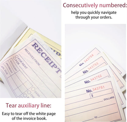 XKDOUS 2 Pack Money and Rent Receipt Book, 2-Part Carbonless, 2-3/4" x 6-1/2" Receipt Book for Small Business, 50 Sets per Book