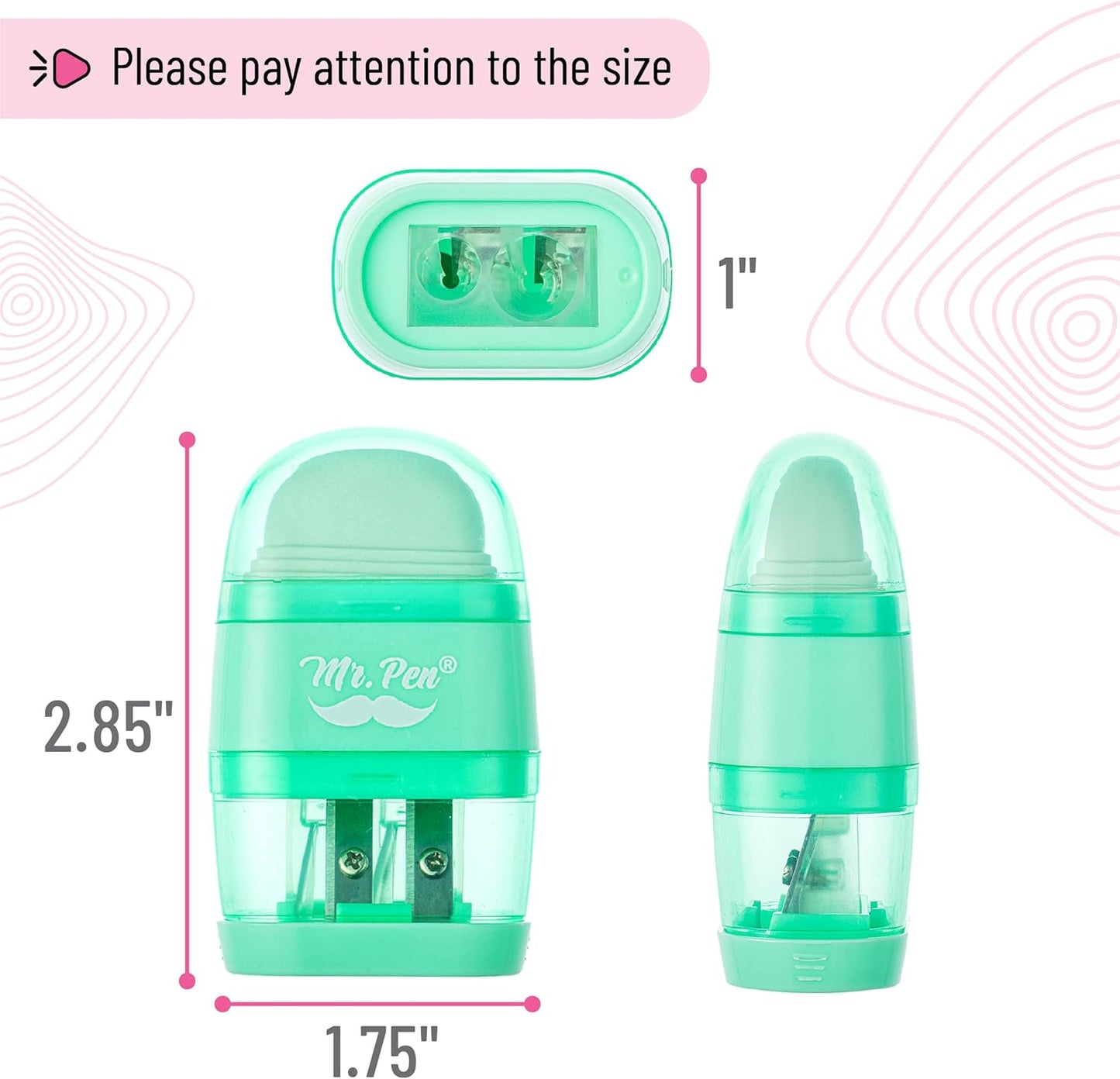 Mr. Pen- Pencil Sharpener & Eraser, 4 Pack, 2-in-1 Manual Sharpeners with Canister, 2 Sharpening Holes for Standard & Jumbo Pencils, Colorful Dual Hole Design for School, Office, Home, Kids